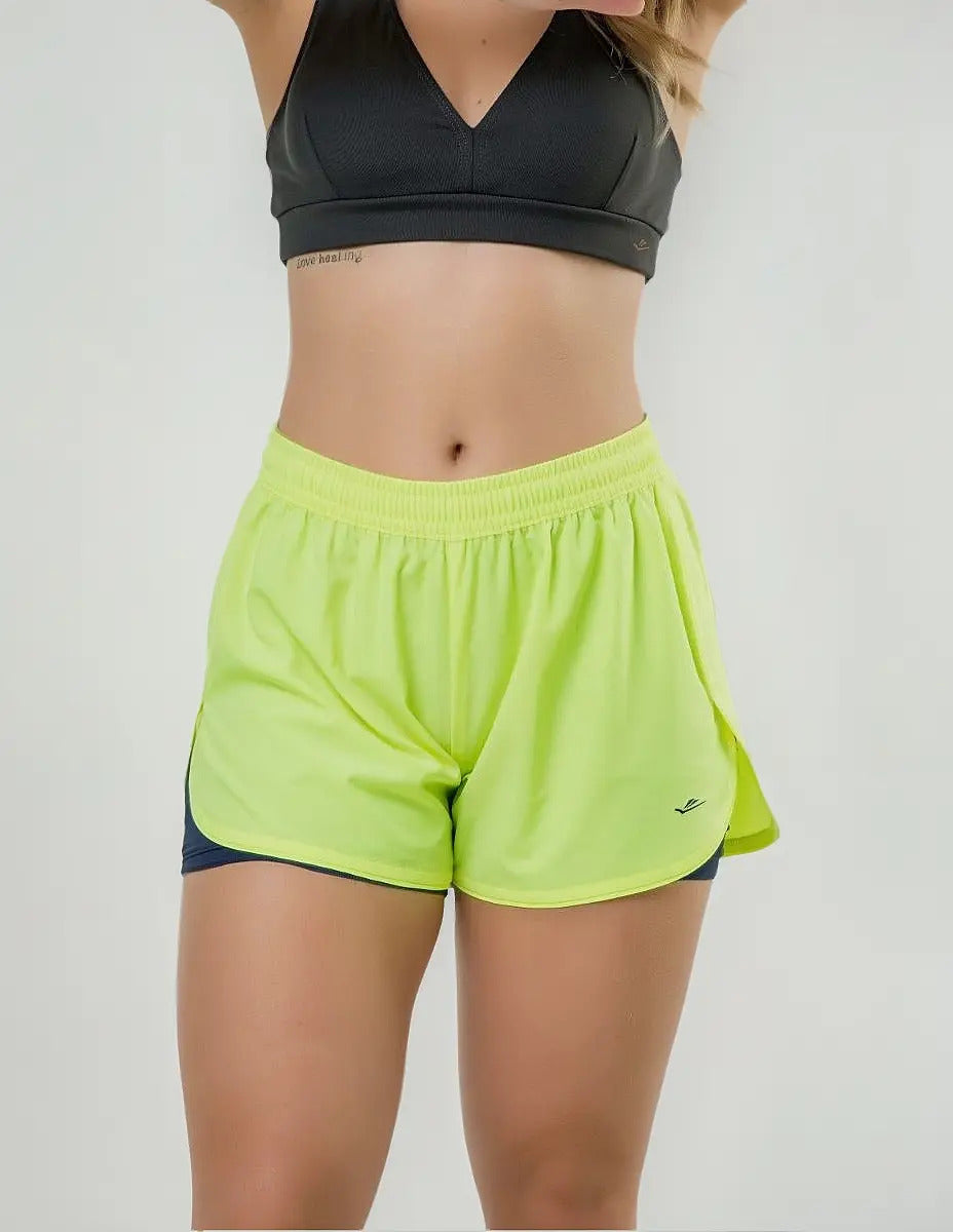 Short Corto Fitness Dama Con Calza Interna Elite - Amarillo S