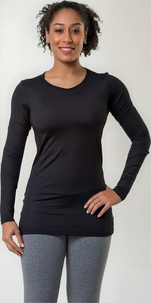 Remera Térmica Mujer Entallada Manga Larga Elite - Negro S