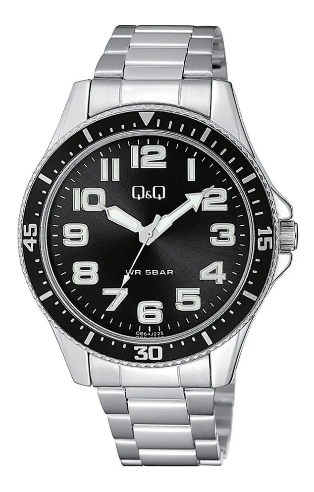 Reloj Q&q Metal Hombre 43mm Qb64j225y - Plateado Negro