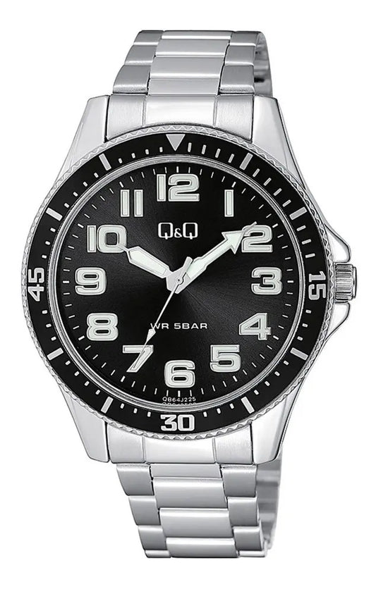 Reloj Q&q Metal Hombre 43mm Qb64j225y - Plateado Negro