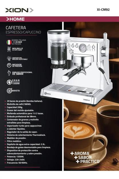 Cafetera Espresso Barista Con Molinillo De Café Xi-cm92 Qofe Gris