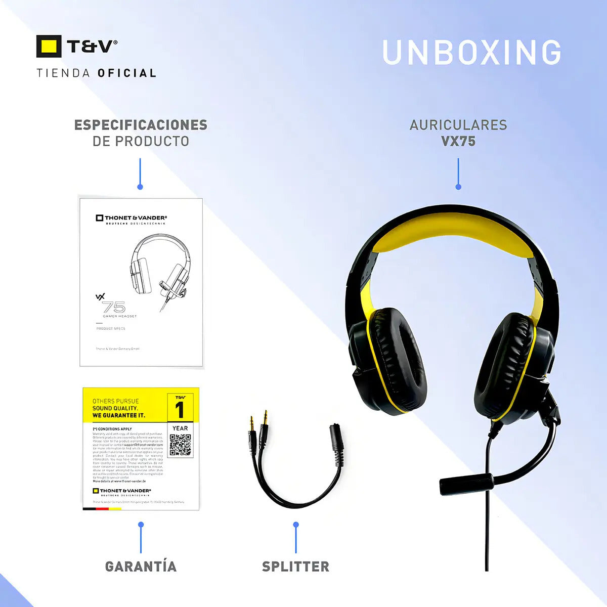 Auriculares Gamer Vx75 Thonet & Vander Mic Flexible Negro