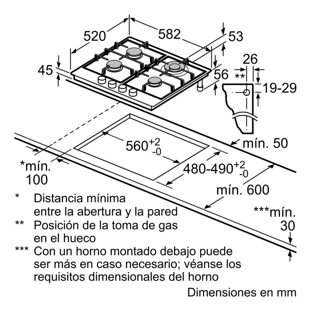 Anafe A Gas Bosch 60cm Inox Pgh6b5b90 - Acero