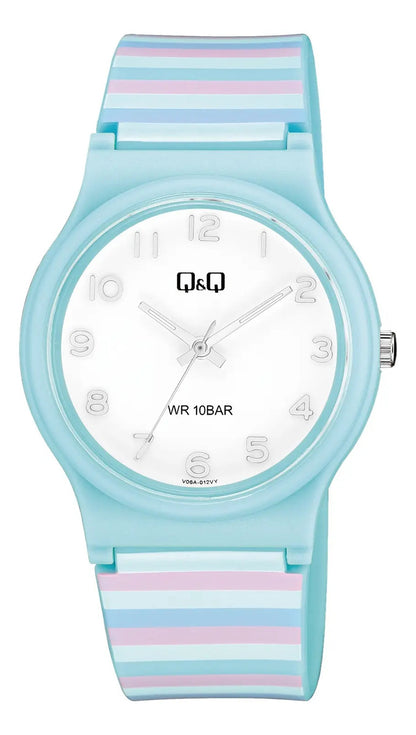 Reloj Q&q Silicona Dama 34mm V06a-012vy - Azul Turquesa Blanco