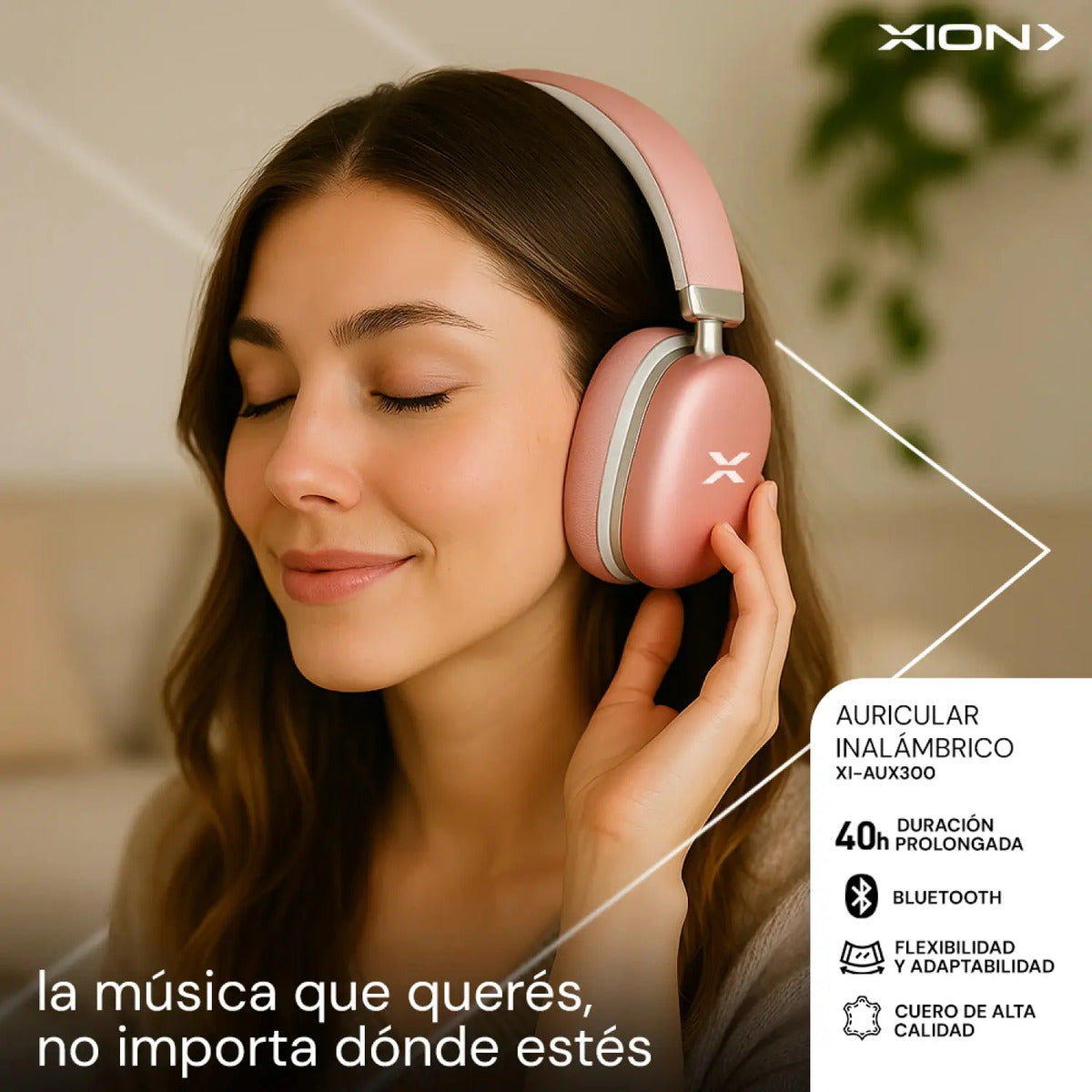 Auriculares Inalámbricos Xion 40hs Duración Xi-aux300 Rosa