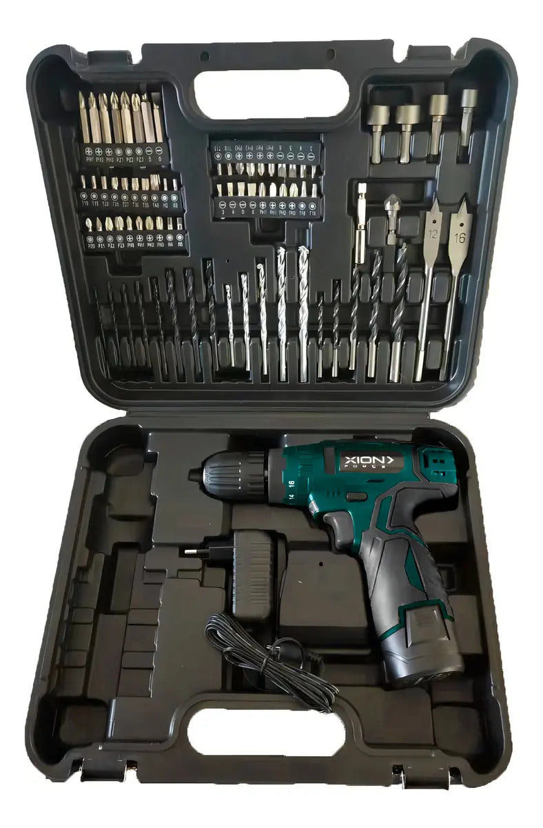 Kit Taladro Inalámbrico Xion + 74 Accesorios Xi-tool74 Verde Oscuro