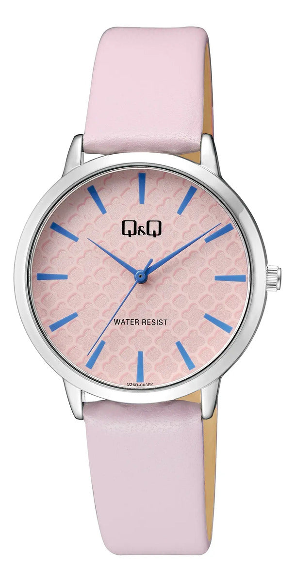Reloj Q&q Cuero Dama 34mm Q26b-003py - Plateado