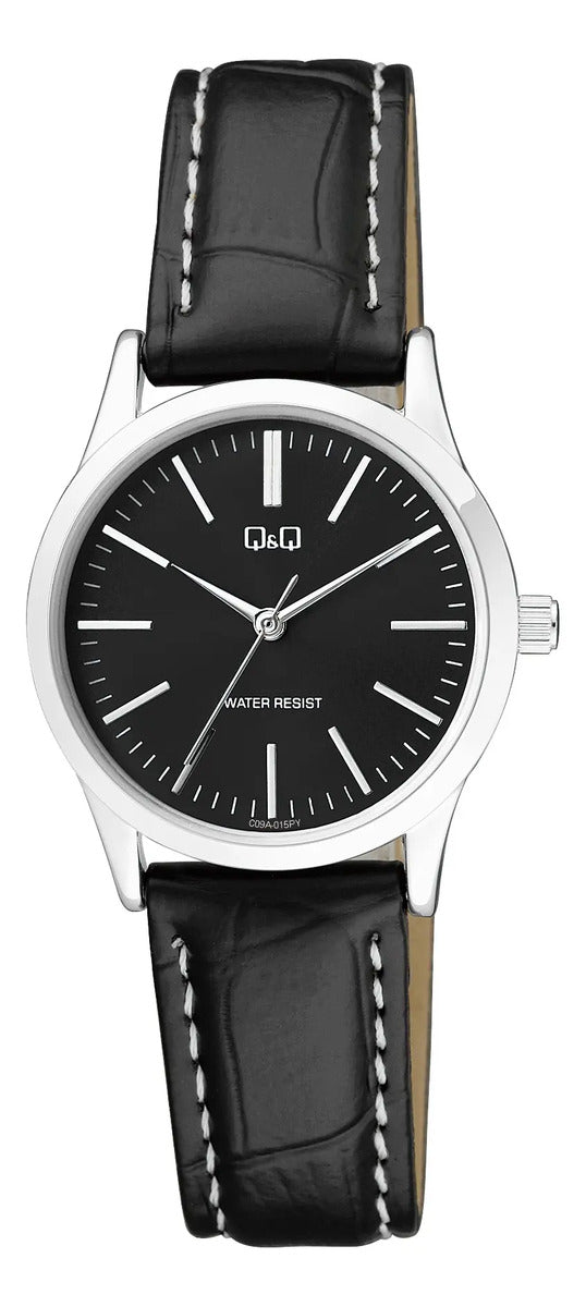 Reloj Q&q Cuero Dama 30mm C09a-015py - Plateado Negro
