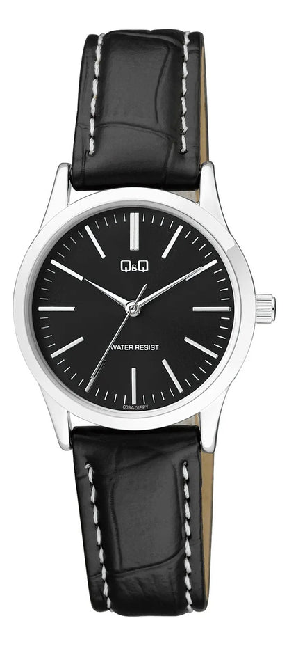 Reloj Q&q Cuero Dama 30mm C09a-015py - Plateado Negro