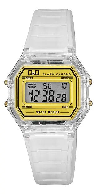 Reloj Digital Q&q Silicona Dama 34mm M173j036y - Blanco