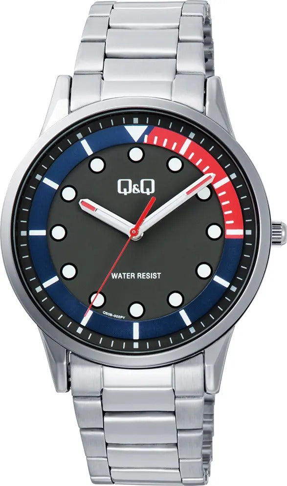 Reloj Q&q Metal Hombre 40mm Q50b-002py - Plateado Negro