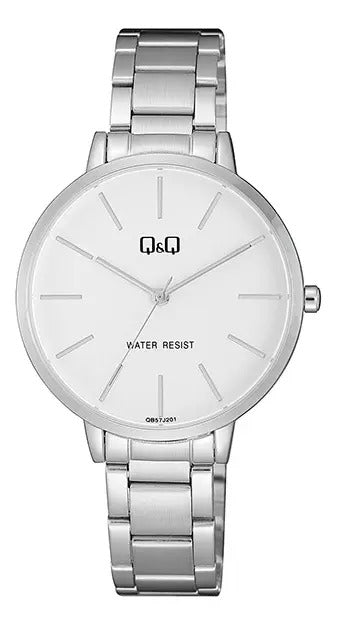 Reloj Q&q Metal Dama 36mm Qb57j201y - Plateado Blanco