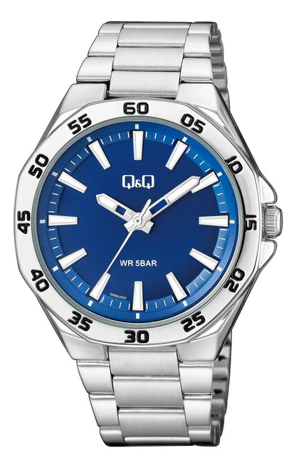Reloj Q&q Metal Hombre 42mm Qz82j202y - Plateado
