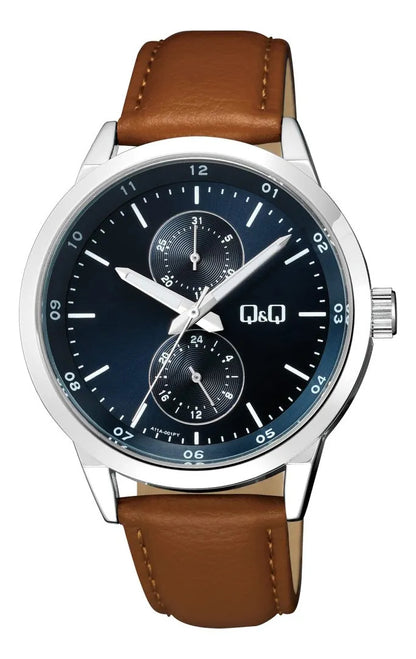 Reloj Q&q Cuero Hombre 42mm A11a-001py - Marrón