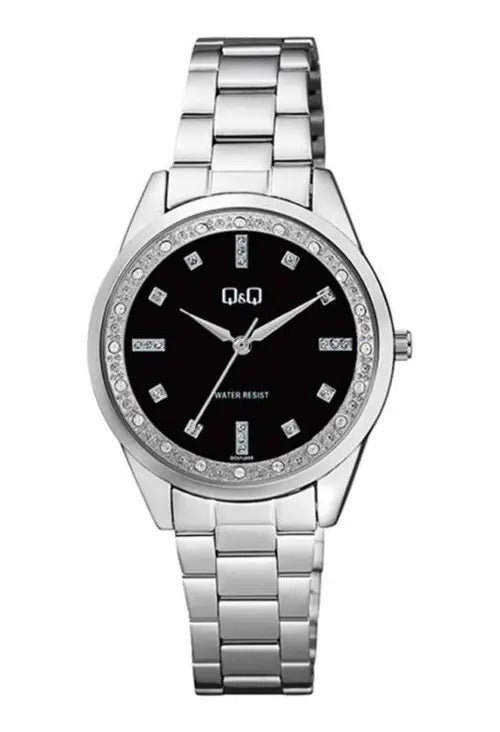 Reloj Q&q Metal Dama 34mm Qc07j202y - Plateado Negro
