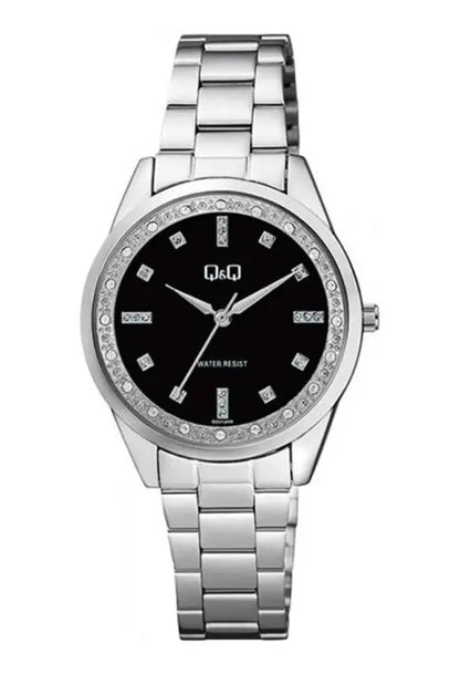 Reloj Q&q Metal Dama 34mm Qc07j202y - Plateado Negro
