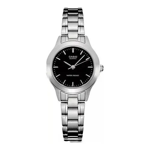 Reloj Casio Correa Metal Esfera Negra - Plateado Negro