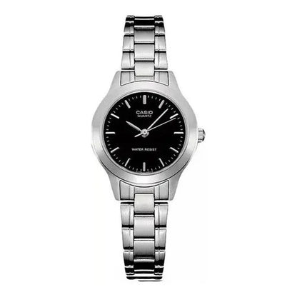 Reloj Casio Correa Metal Esfera Negra - Plateado Negro
