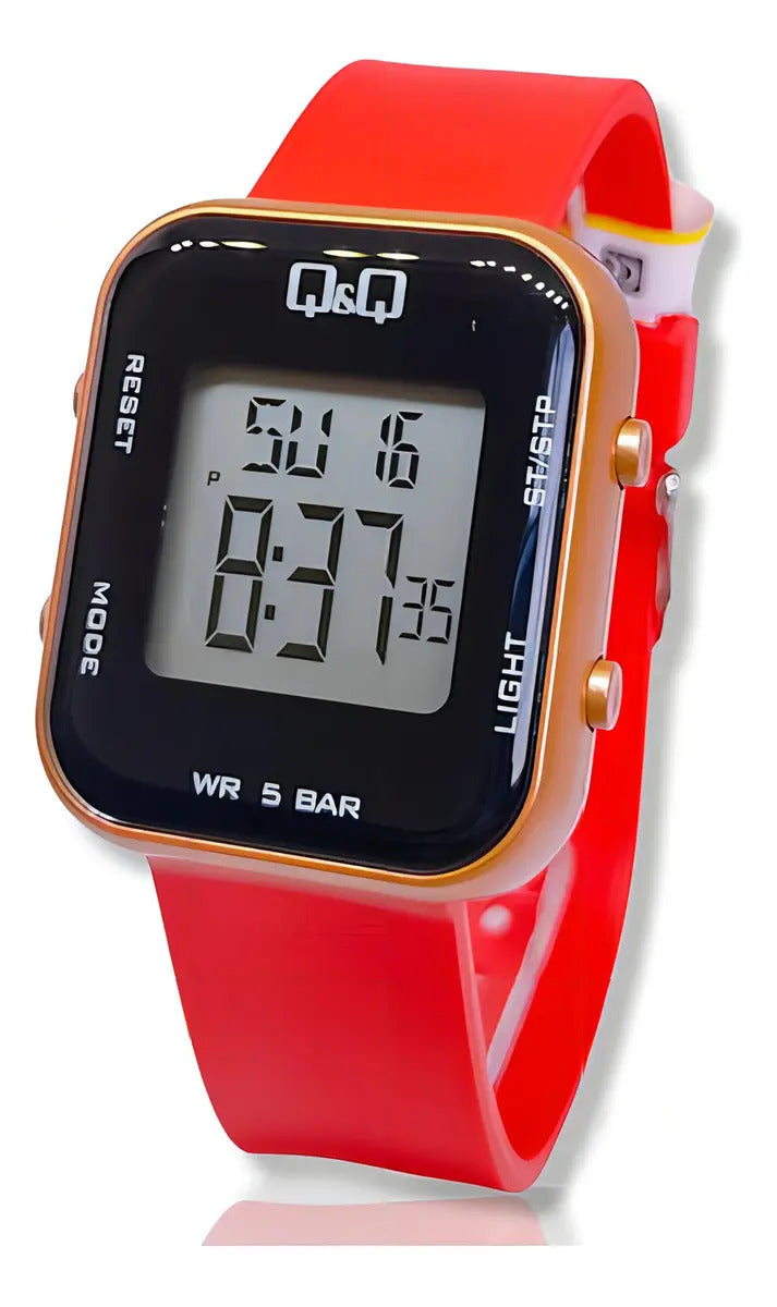 Reloj Digital Q&q Silicona M207j006y Dama 34mm - Rojo
