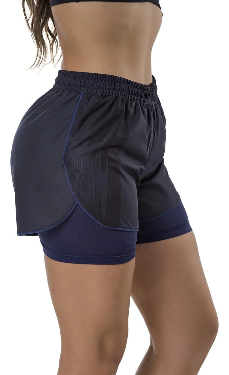 Short Deportivo Running Gym Dama Poliéster Elite - Azul Marino M
