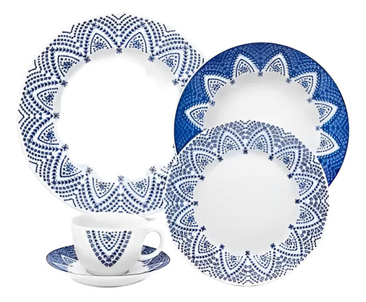 Milano Set 30 Piezas Dec St30-9402 - Blanco Y Azul Motivo Puntillismo/mandala Azul