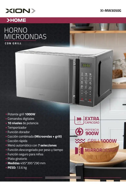 Microondas Digital Con Grill Xion 30 Lts Xi-mw3050g