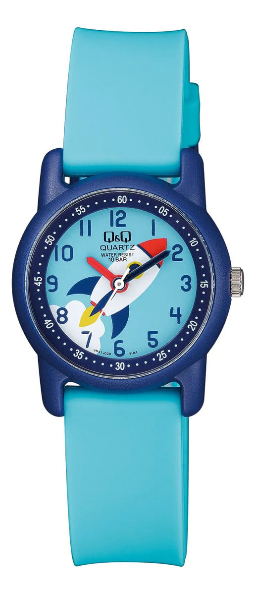 Reloj Q&q Silicona Infantil 39mm Vr41j008y - Celeste