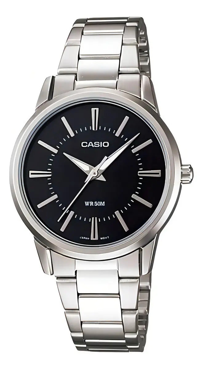 Reloj Casio Metal Dama 31mm Ltp-1303d-1a - Plateado Negro
