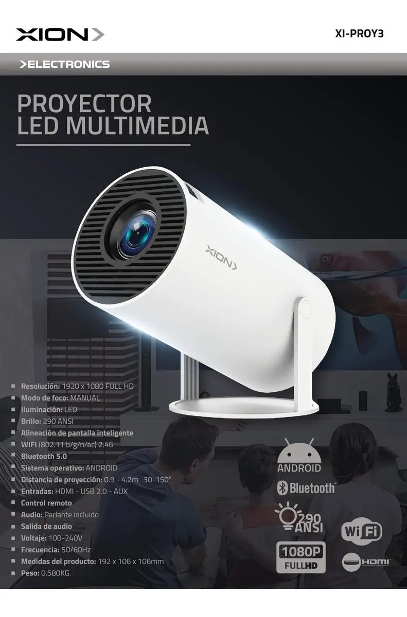 Proyector Smart Xion Android Led Full Hd Wifi Xi-proy3 Blanco
