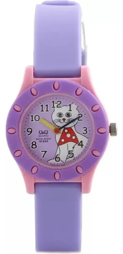 Reloj Q&q Silicona 25mm - Vq13j010 - Violeta Blanco