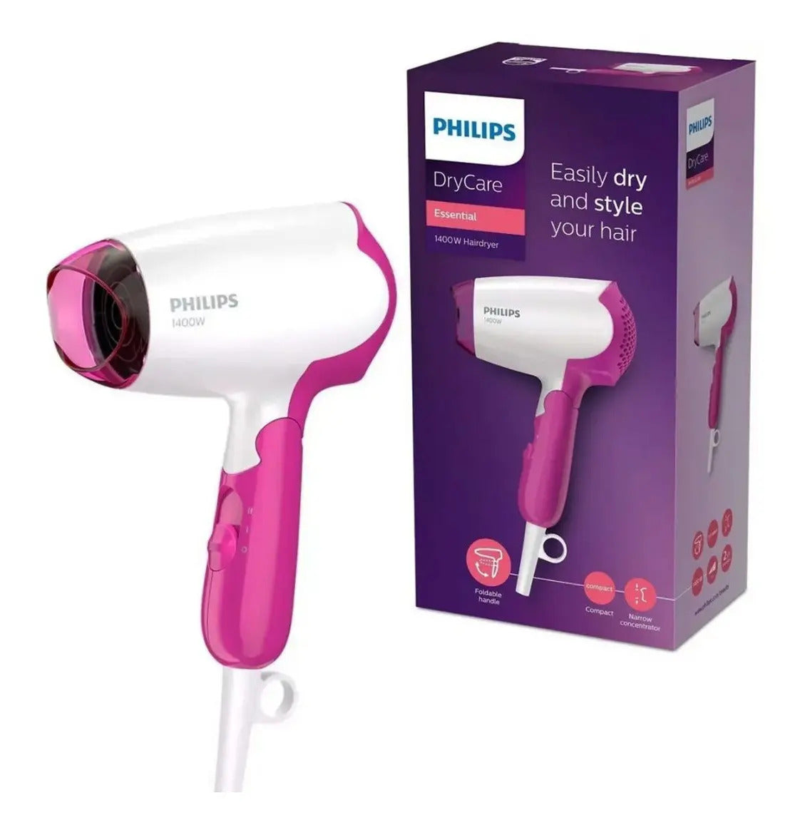 Secador De Pelo Philips Essential 1400w Bhd003 - Blanco/rosa