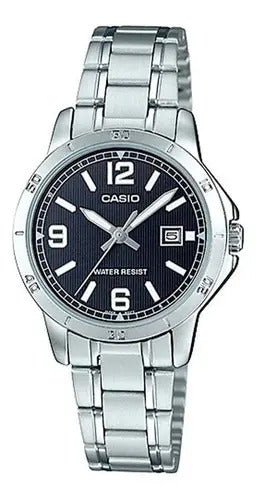 Reloj Casio Metal Dama 30mm Ltp-v004d-1b2 - Plata Negro