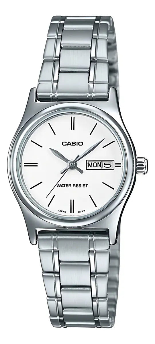 Reloj Casio Metal Dama Ltp-v006d-7b2 - Plateado Blanco Blanco Ltp-v006d-7b2