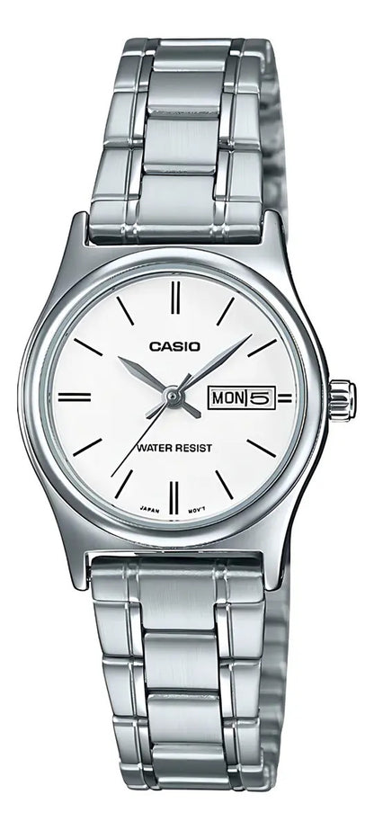 Reloj Casio Metal Dama Ltp-v006d-7b2 - Plateado Blanco Blanco Ltp-v006d-7b2