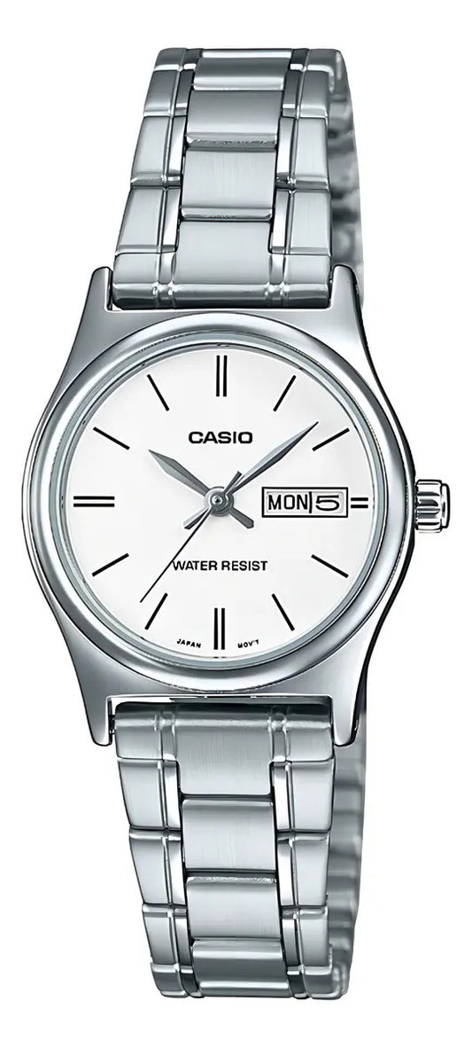 Reloj Casio Metal Dama Ltp-v006d-7b2 - Plateado Blanco Blanco Ltp-v006d-7b2