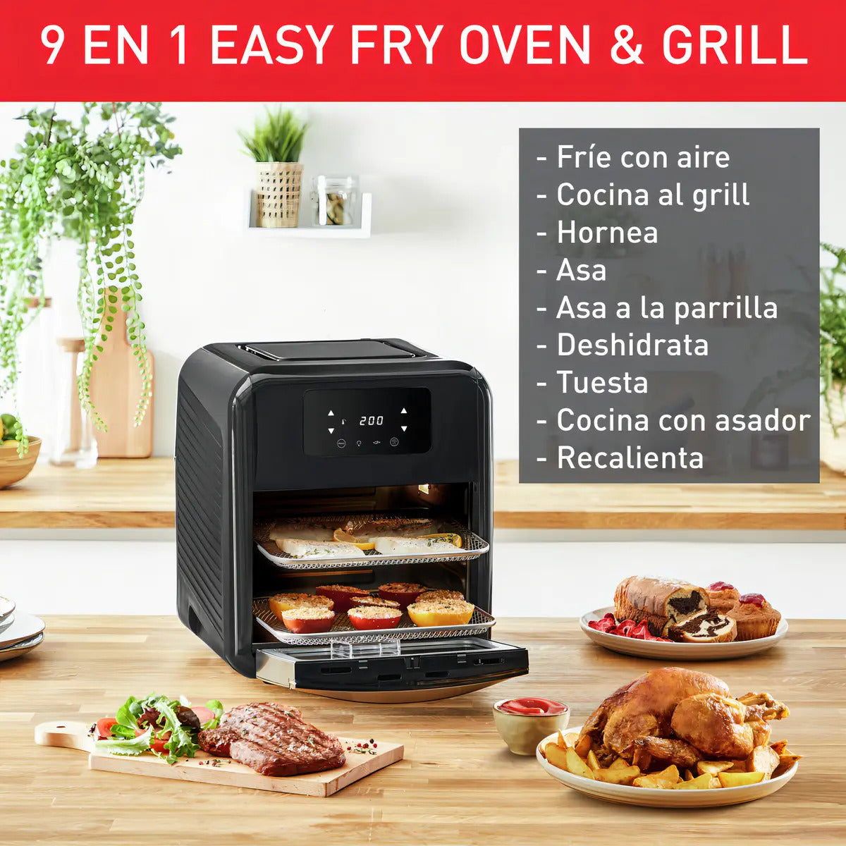 Freidora Sin Aceite + Horno Moulinex 11 Lt 2050w - Negro