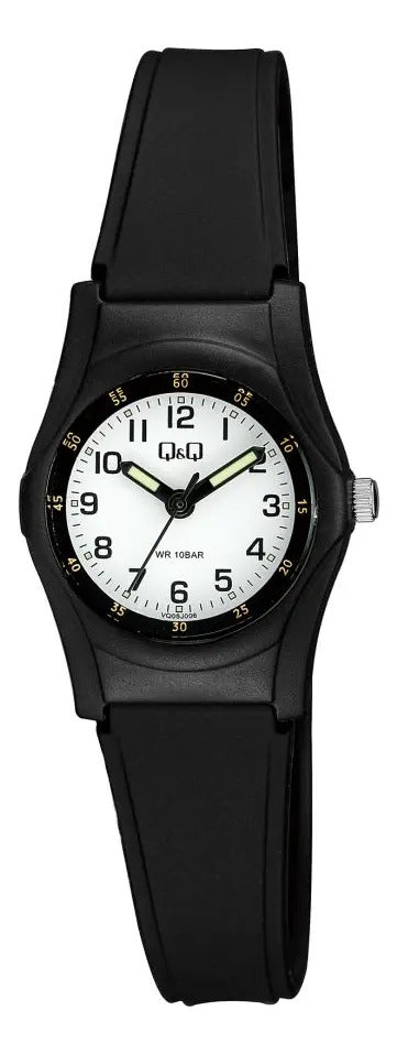 Reloj Q&q Cuero Dama 23mm Vq05j006y - Negro