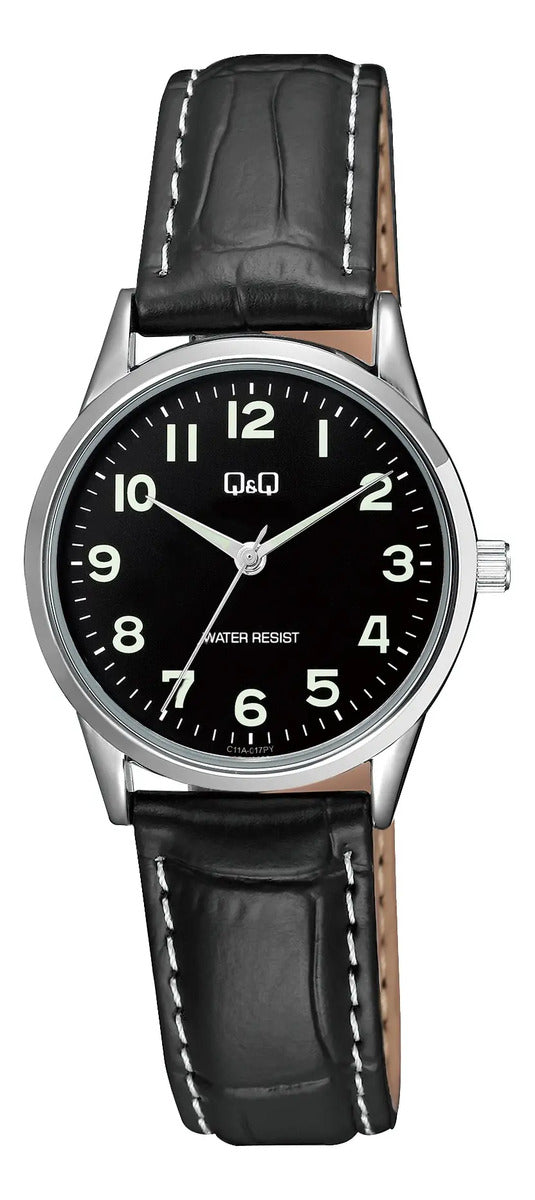 Reloj Q&q Cuero Dama 30mm C11a-017py - Negro