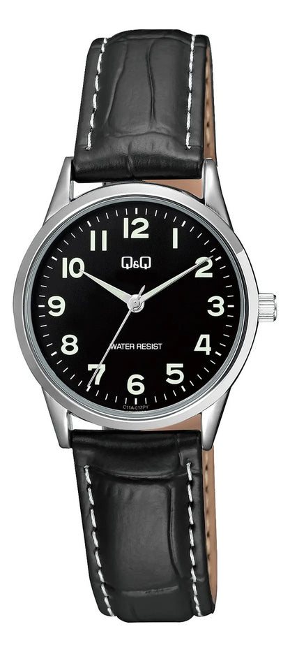 Reloj Q&q Cuero Dama 30mm C11a-017py - Negro