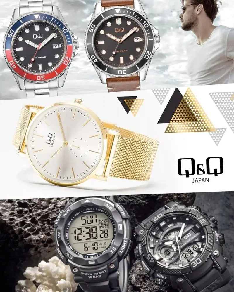 Reloj Q&q Metal Hombre 43mm Qb64j225y - Plateado Negro