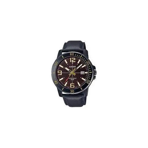 Reloj Casio Cuero Negro Bisel C/números Dorados Negro
