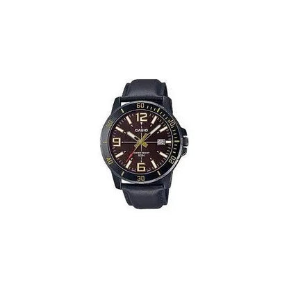 Reloj Casio Cuero Negro Bisel C/números Dorados Negro