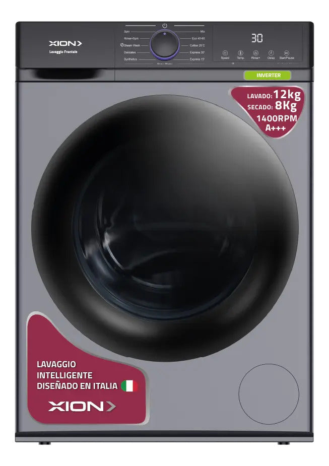 Lavasecarropas Xion 12 Kg / 8 Kg Inverter Xi-lse1280 Gris Oscuro
