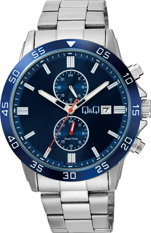 Reloj Q&q Metal Hombre 44mm C73a-001py - Plateado