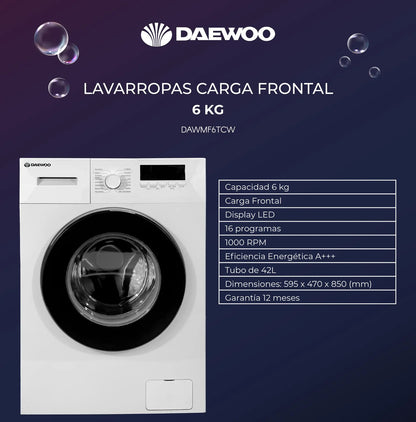 Lavarropas Daewoo Carga Frontal 6kg - Blanco