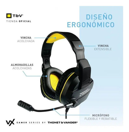 Auricular Cascos Gamer Thonet & Vander Vx70 - Negro
