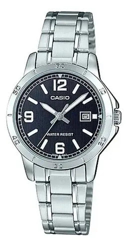 Reloj Casio Metal Dama 30mm Ltp-v004d-1b2 - Plata Negro
