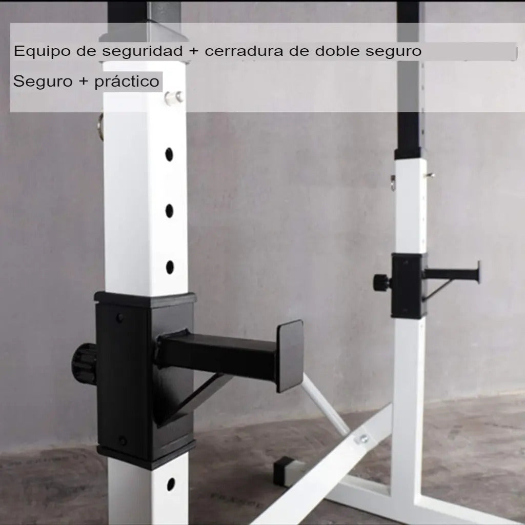 Soporte Barra Regulable Sentadillas Y Pecho Rhino Blanco