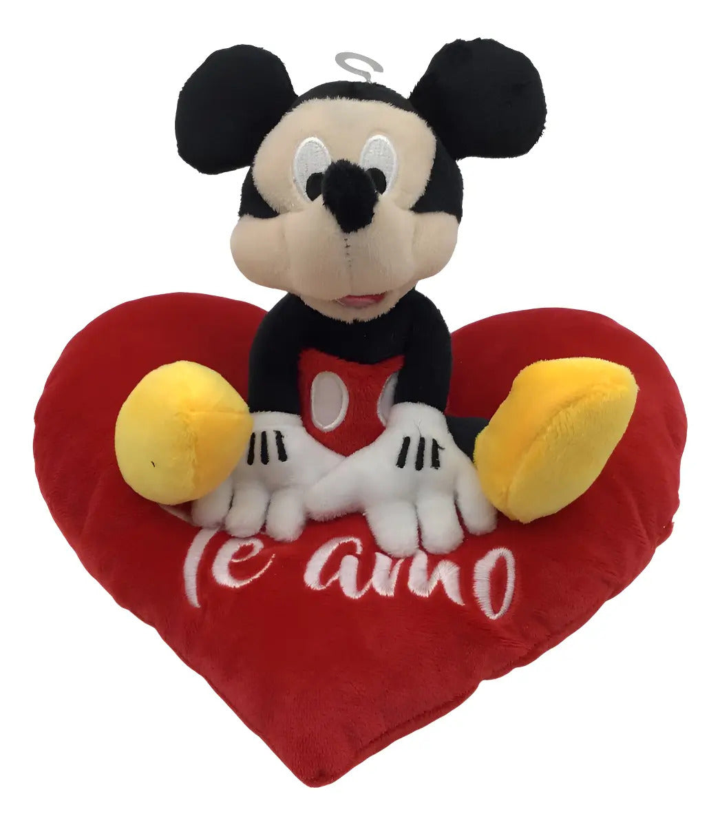 Peluche Mickey Mouse Sentado En Corazón 25 Cm - Rojo
