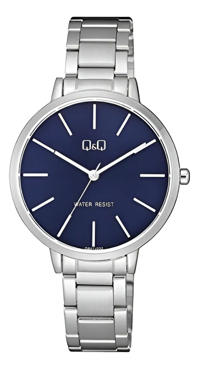 Reloj Q&q Metal Dama 36mm Qb57j202y - Plateado Azul Oscuro